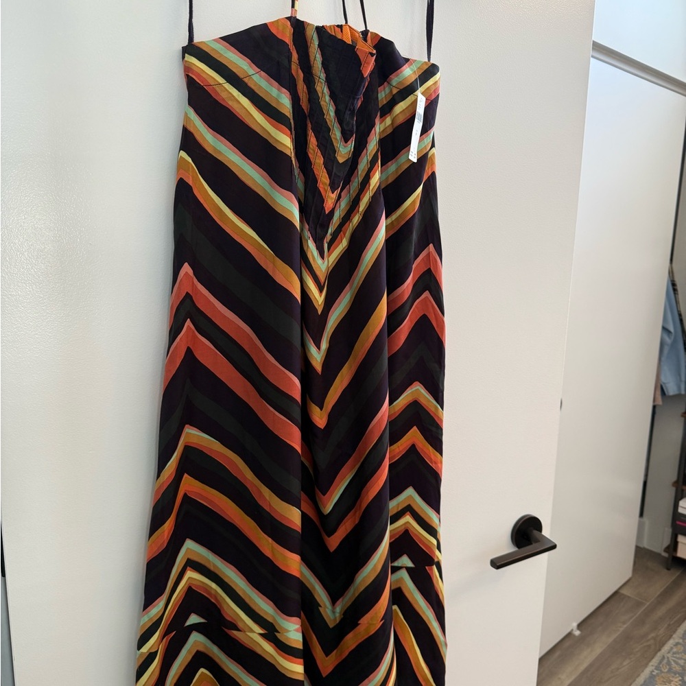 Anthropologie Orange and Black Strapless Sundress
